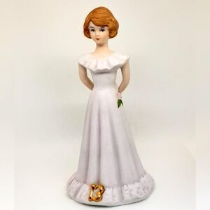 1982 Enesco Growing Up Birthday Girls Figurine Age 13 Purple Dress Vintage Gift